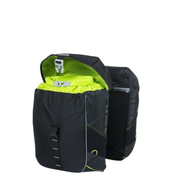 BASIL Miles MIK - double bag - taskesæt (bag) Sort/lime, 34x16x43cm 34L. Monteret MIK adapter plade og 100% vandtæt.